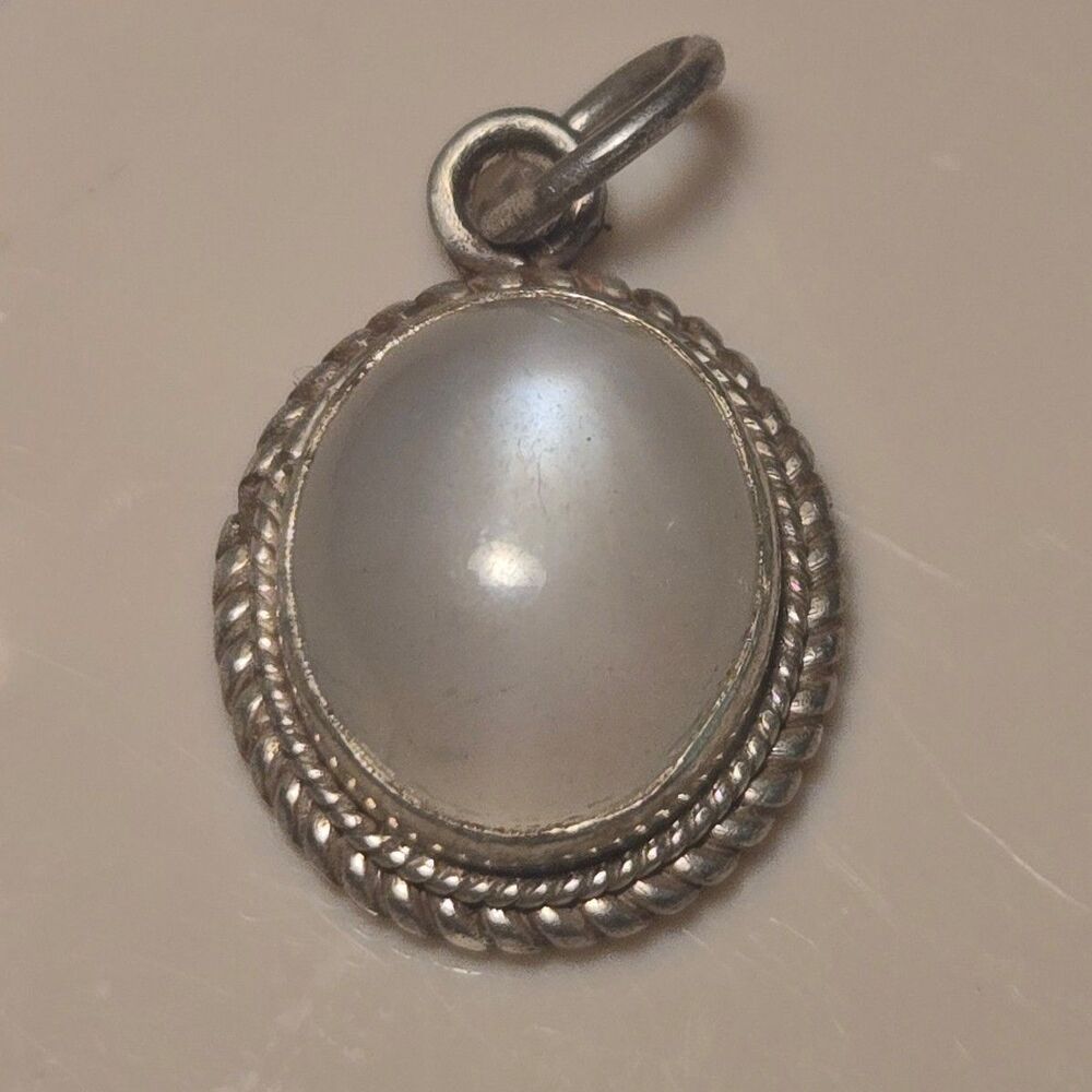 White Cat Eye  Vintage Sterling Silver Pendant